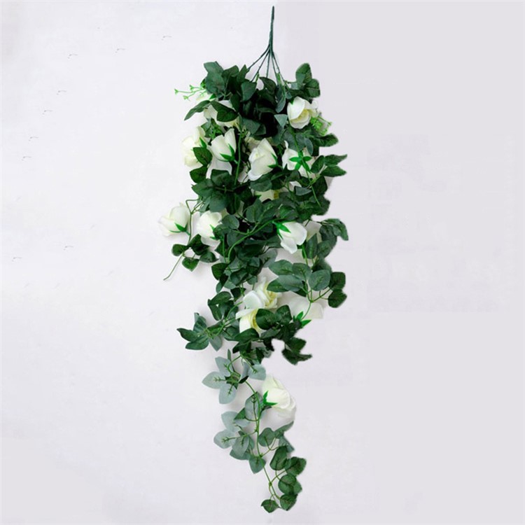 Artificial Rose Flowers Vine Garland for Wedding Office Decoration - White-1