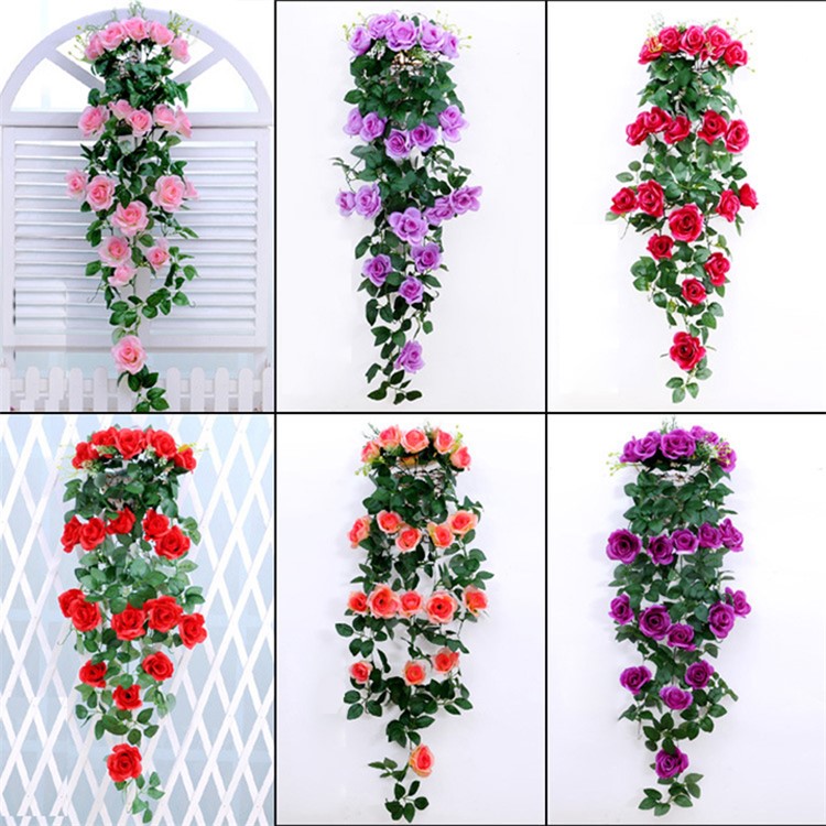 Artificial Rose Flowers Vine Garland for Wedding Office Decoration - White-2