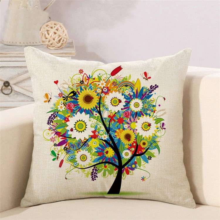 Tree Series Throw Pillow Cover Linen Cotton Square Cover, Size: 45 x 45cm - Style 9