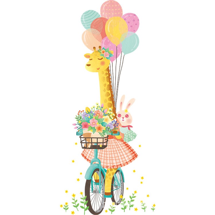 Cartoon Cycling Giraffe Pattern Wall Decoration Stickers Set-1