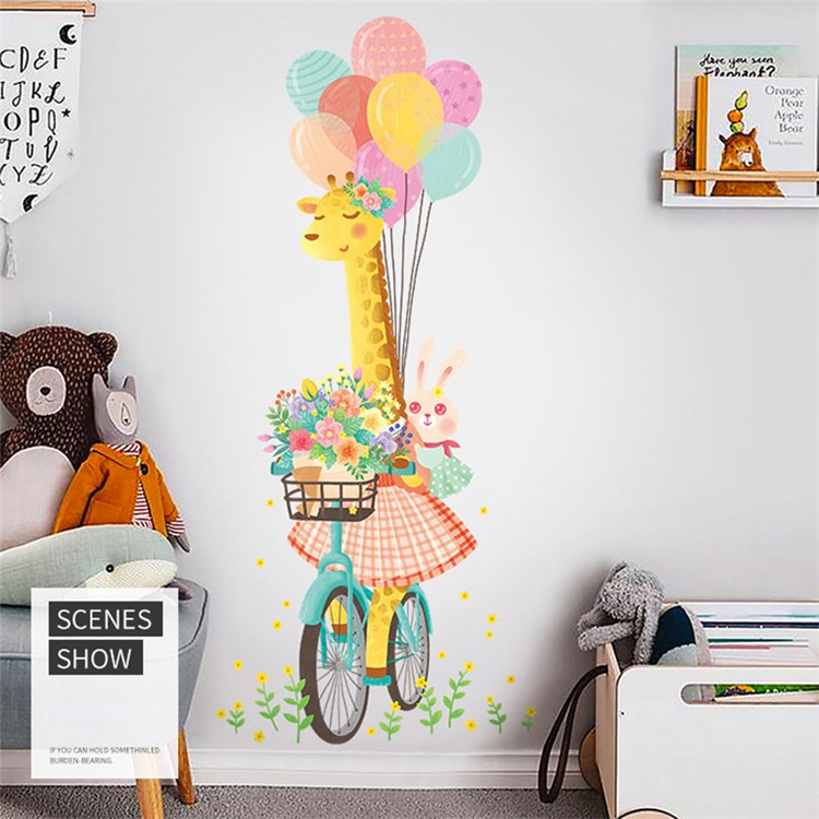 Cartoon Cycling Giraffe Pattern Wall Decoration Stickers Set-2