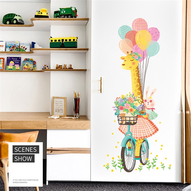 Cartoon Cycling Giraffe Pattern Wall Decoration Stickers Set-3