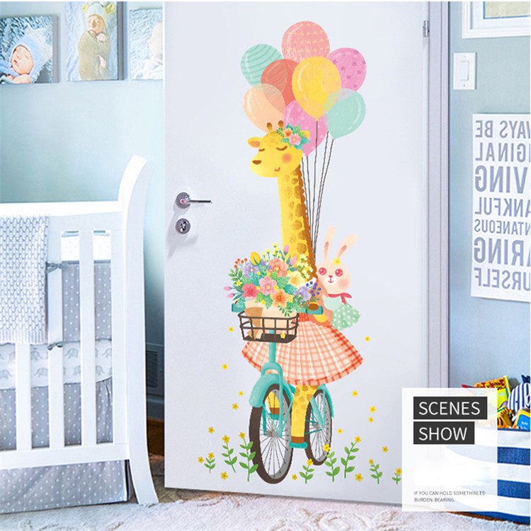 Cartoon Cycling Giraffe Pattern Wall Decoration Stickers Set-4