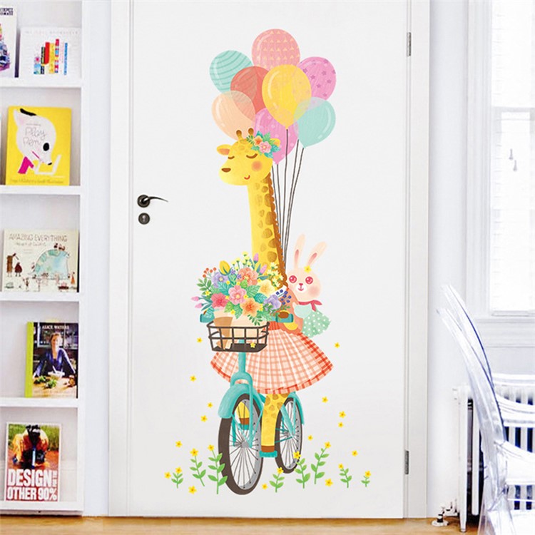 Cartoon Cycling Giraffe Pattern Wall Decoration Stickers Set-6