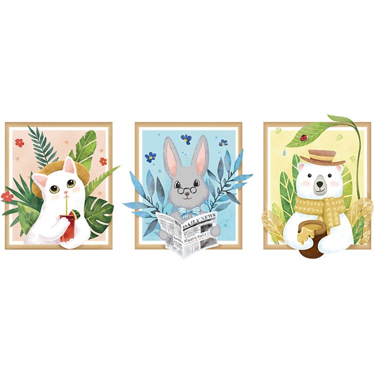 Ins Style Cute Animal Printing Living Room Wall Decor Backgroud Stickers-1