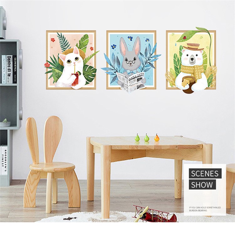Ins Style Cute Animal Printing Living Room Wall Decor Backgroud Stickers-2