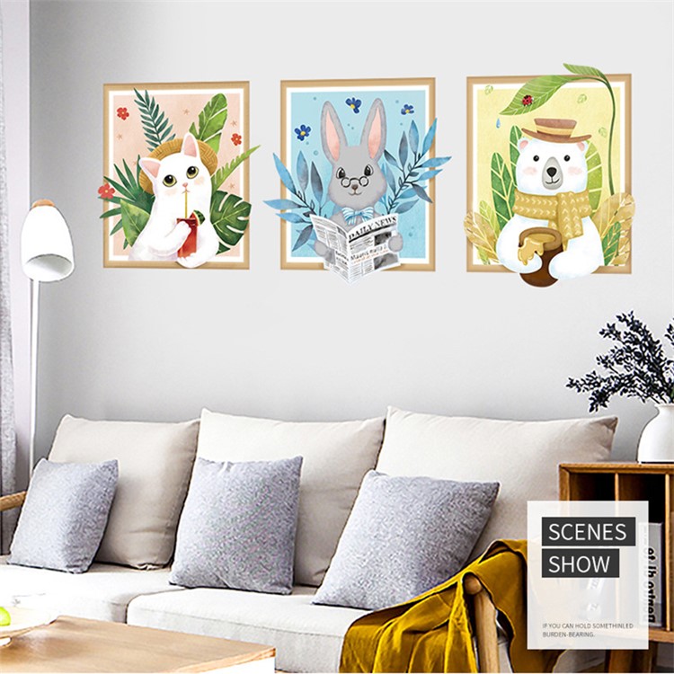 Ins Style Cute Animal Printing Living Room Wall Decor Backgroud Stickers-3