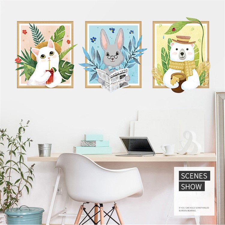 Ins Style Cute Animal Printing Living Room Wall Decor Backgroud Stickers-5