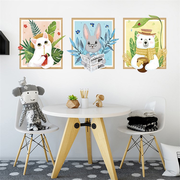 Ins Style Cute Animal Printing Living Room Wall Decor Backgroud Stickers-8