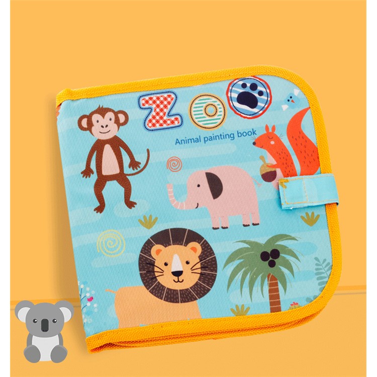 Children Kids Portable Painting Book with 12 Painting Pens DIY Graffiti Blackboard Educational Toy - Zoo