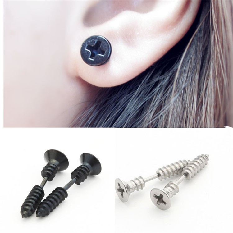 1 Pair Titanium Steel Phillips Screw Shape Ear Studs Anti-allergy Earrings Set - Black-2
