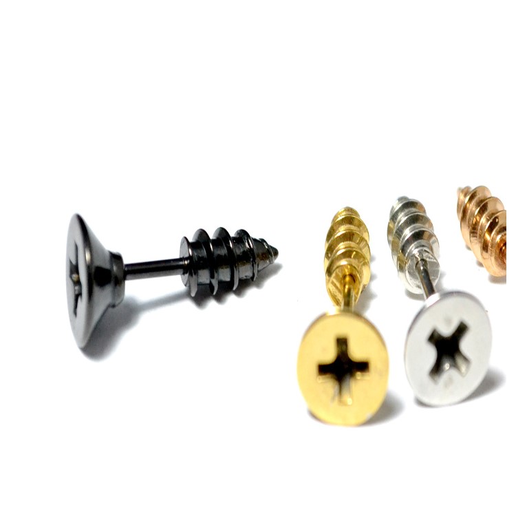 1 Pair Titanium Steel Phillips Screw Shape Ear Studs Anti-allergy Earrings Set - Black-5