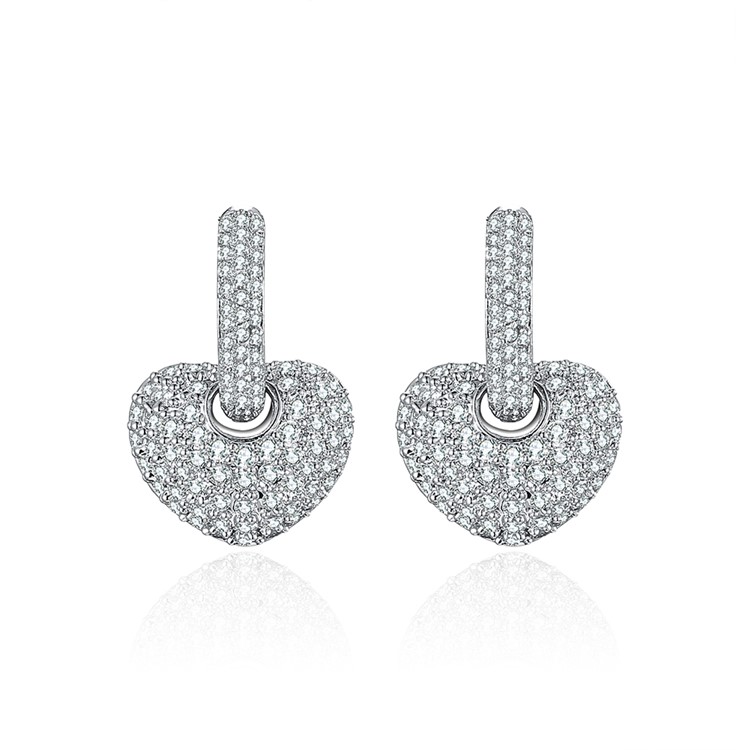 Heart Shape 24K Plated Zircon Earrings for Women - Silver-1