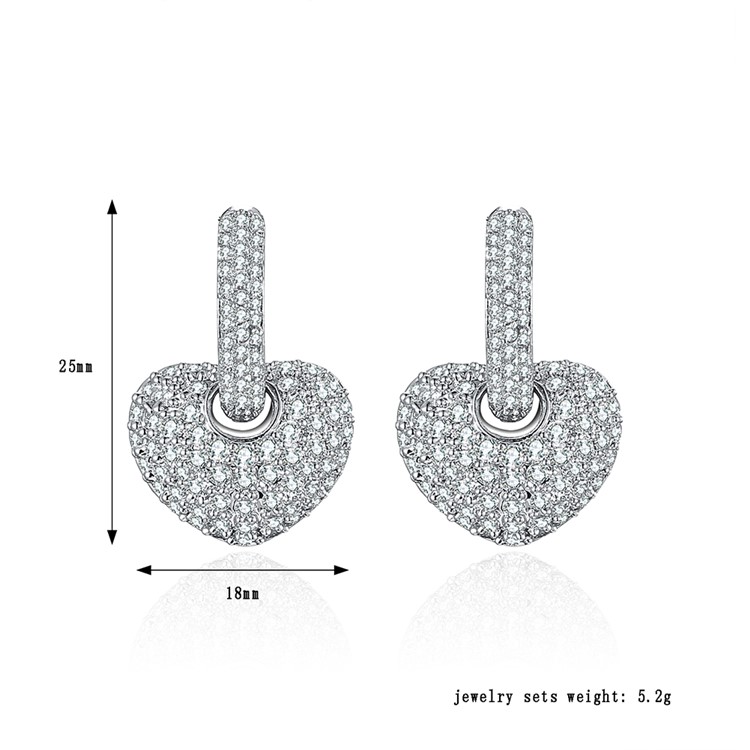 Heart Shape 24K Plated Zircon Earrings for Women - Silver-3