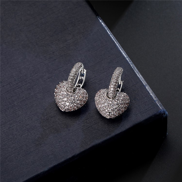 Heart Shape 24K Plated Zircon Earrings for Women - Silver-4