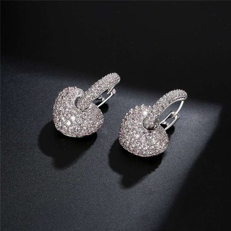 Heart Shape 24K Plated Zircon Earrings for Women - Silver-5