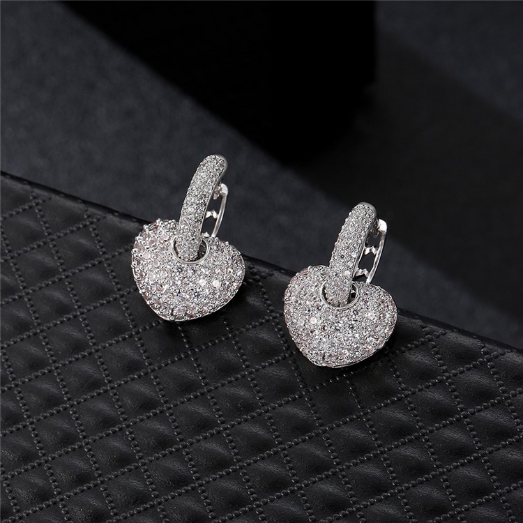 Heart Shape 24K Plated Zircon Earrings for Women - Silver-6