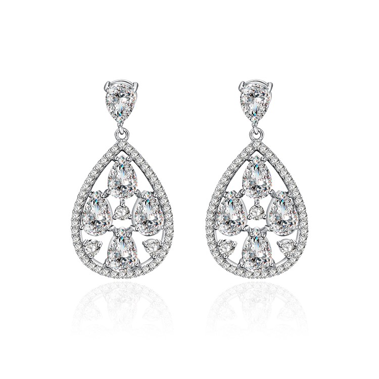Waterdrop Shape 24K Plated Zircon Fashion Drop Earrings - Silver-1