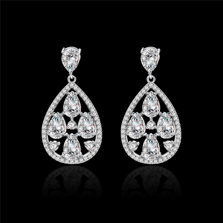 Waterdrop Shape 24K Plated Zircon Fashion Drop Earrings - Silver-2