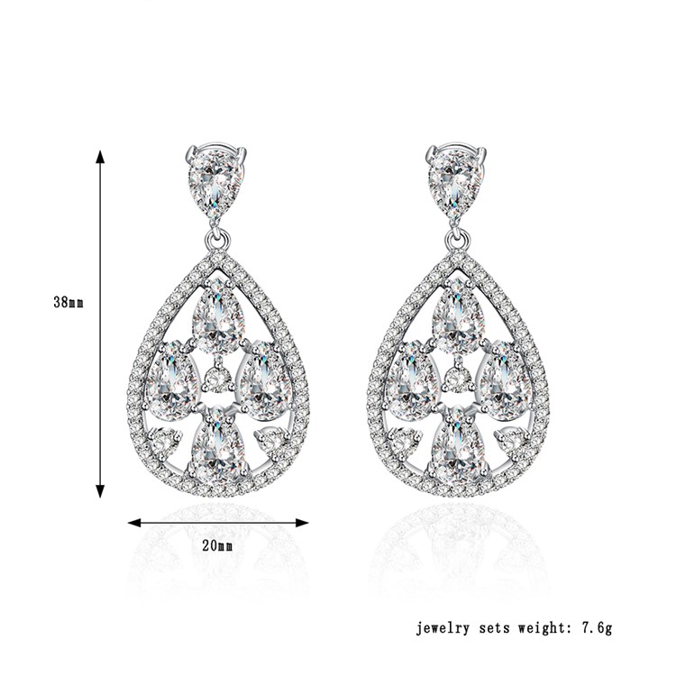 Waterdrop Shape 24K Plated Zircon Fashion Drop Earrings - Silver-3