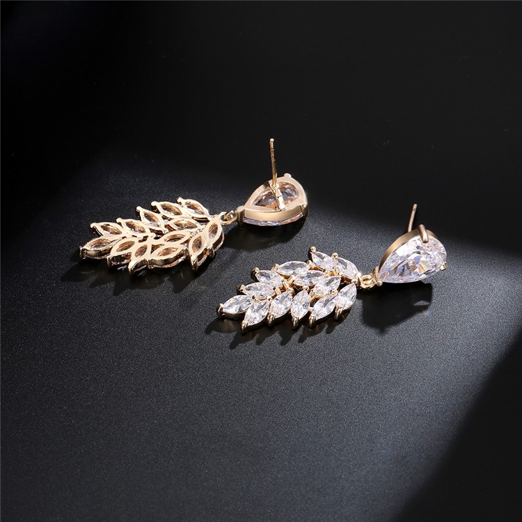 Women's 24K Plated Zircon Earrings Jewelry Earrings - Gold-5