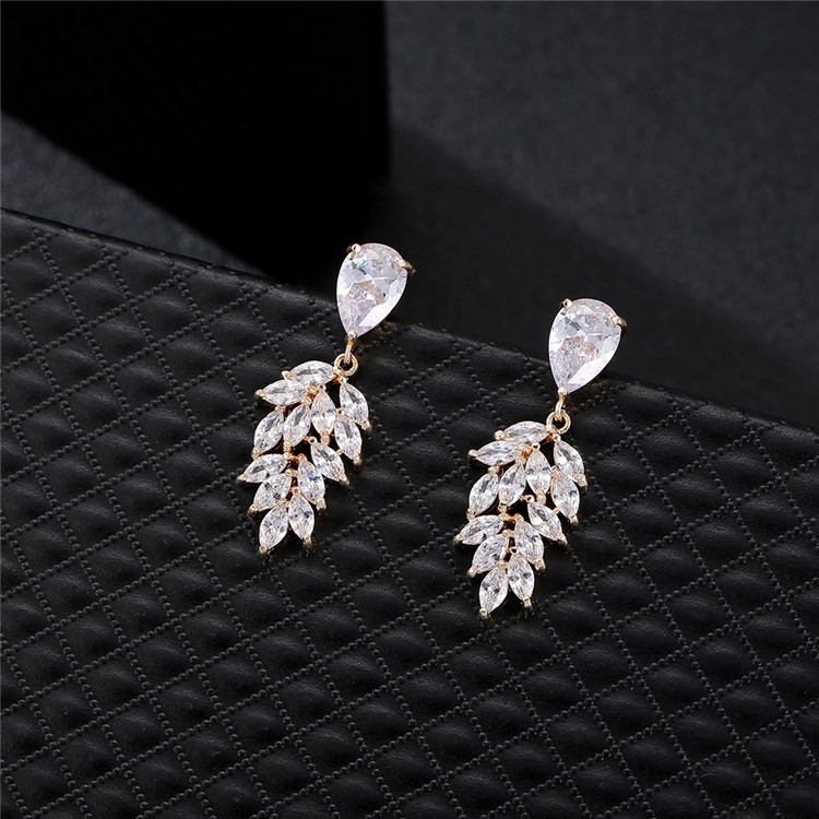 Women's 24K Plated Zircon Earrings Jewelry Earrings - Gold-6