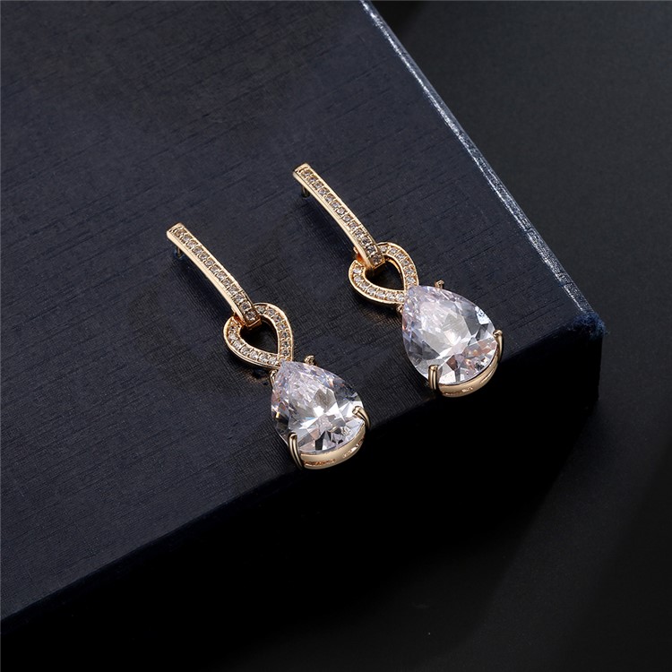 Women's 24K Plated Zircon Diamond Earrings Jewelry Earrings - Gold-4