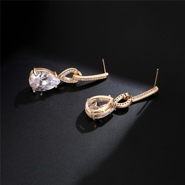 Women's 24K Plated Zircon Diamond Earrings Jewelry Earrings - Gold-5