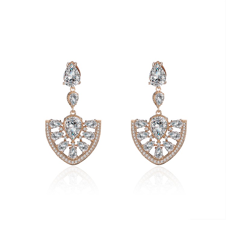 Women's 24K Plated Zircon Diamond Drop Earrings - Gold-1