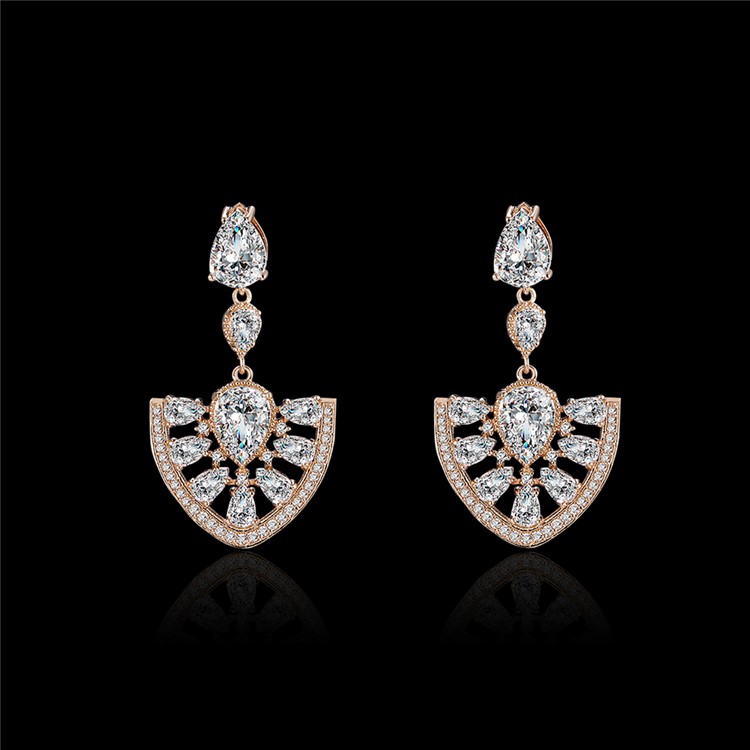 Women's 24K Plated Zircon Diamond Drop Earrings - Gold-2