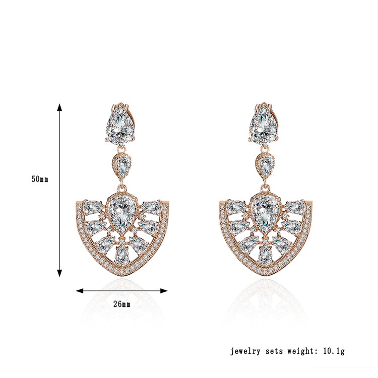 Women's 24K Plated Zircon Diamond Drop Earrings - Gold-3