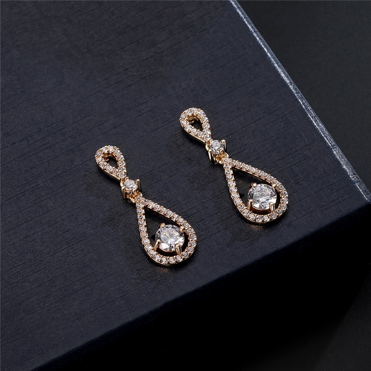 Fashion 24K Plated Zircon Diamond Earrings Jewelry Earrings - Gold-4