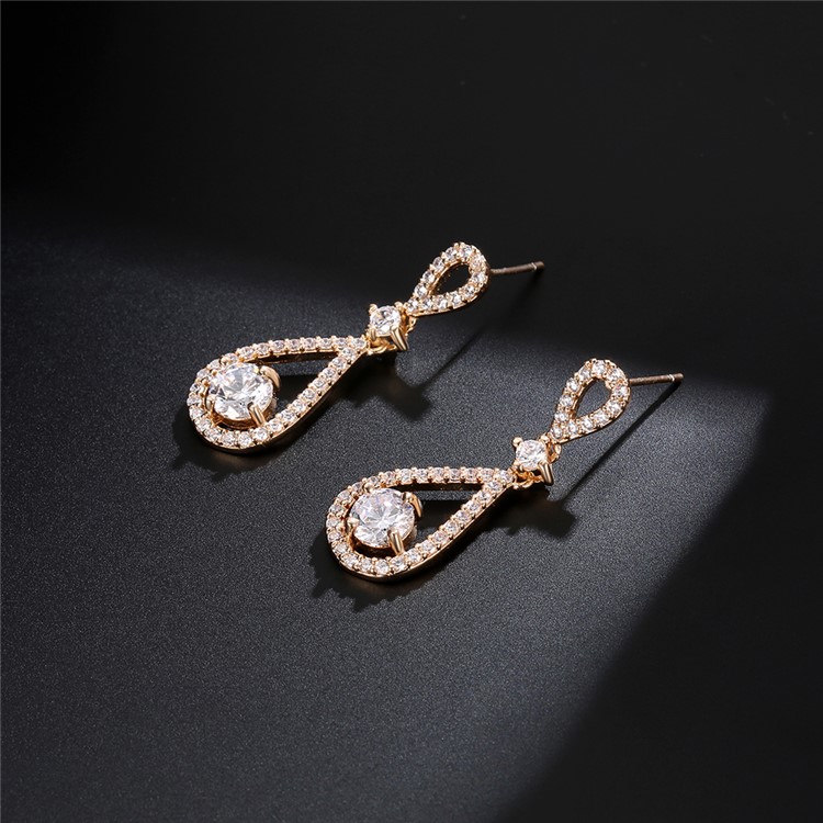 Fashion 24K Plated Zircon Diamond Earrings Jewelry Earrings - Gold-5