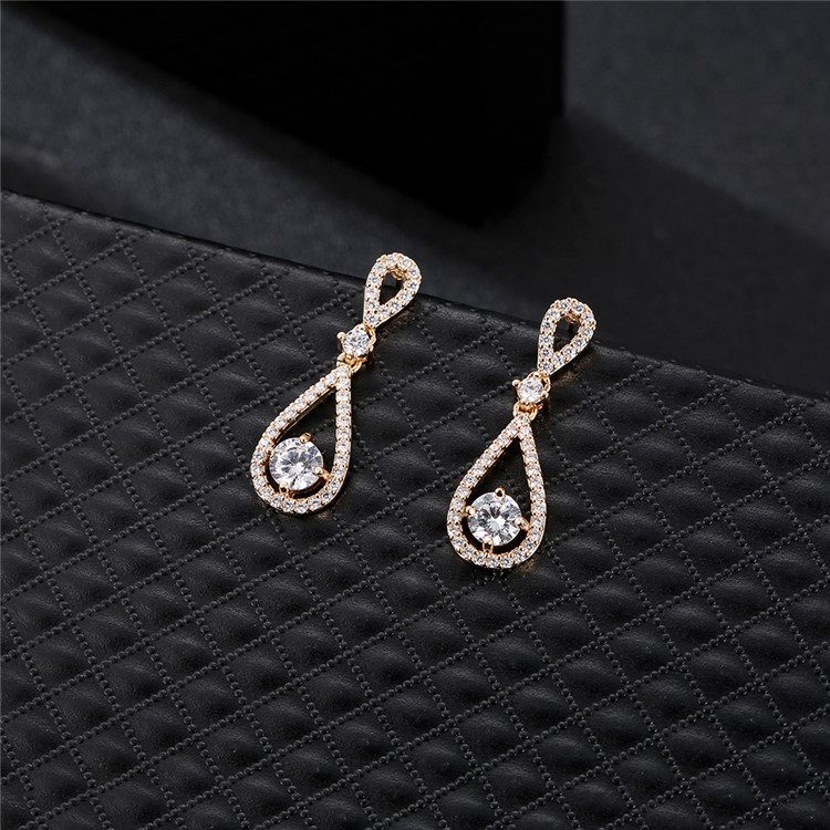Fashion 24K Plated Zircon Diamond Earrings Jewelry Earrings - Gold-6