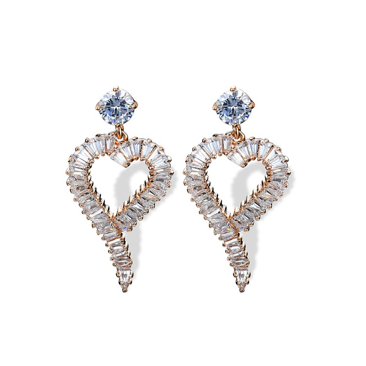 Heart Shape Women's 24K Plated Zircon Drop Earrings-2