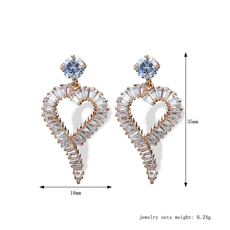 Heart Shape Women's 24K Plated Zircon Drop Earrings-3