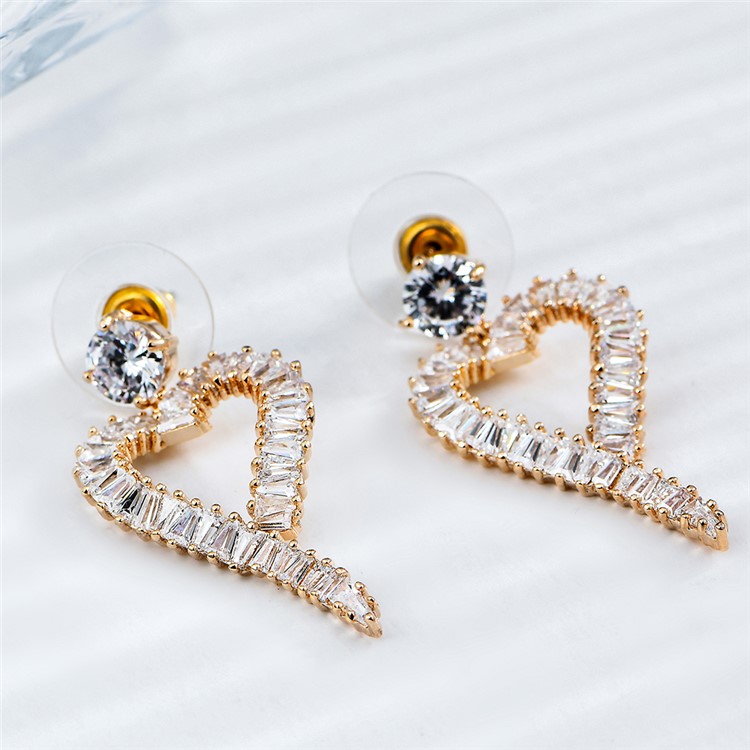 Heart Shape Women's 24K Plated Zircon Drop Earrings-6