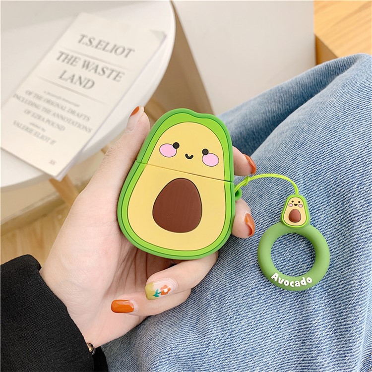 

Cartoon Dust-proof Silicone Cover with Ring for Apple AirPods Charging Case - Avocado, Other Phone Models