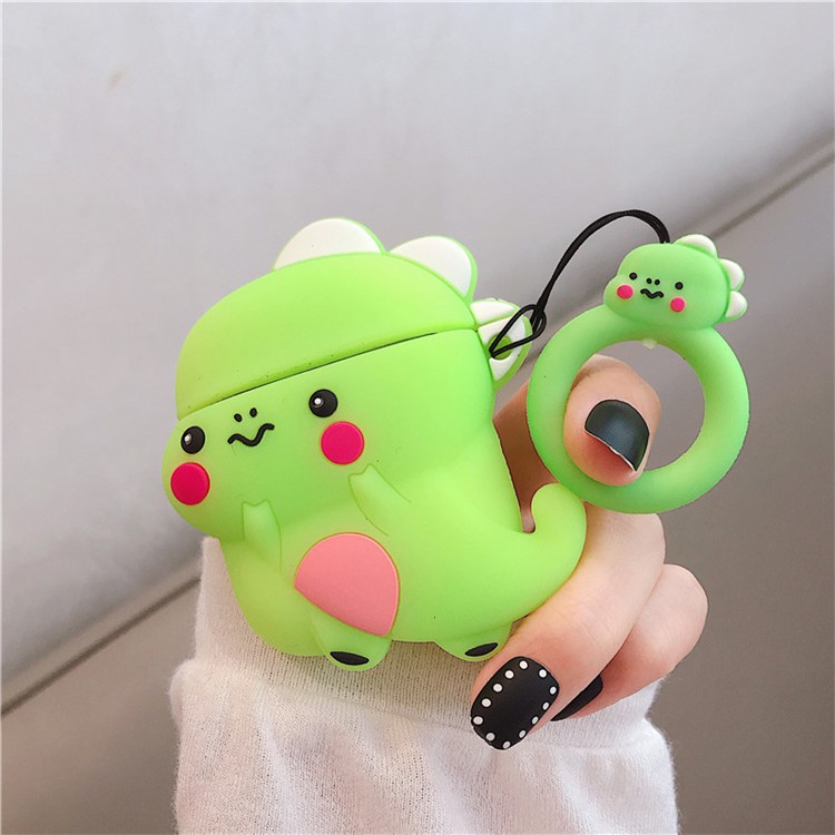 Anti-fall Dinosaur Silicone AirPods Shell for Apple AirPods with Wireless Charging Case (2019) / AirPods with Charging Case (2019) (2016) - Green