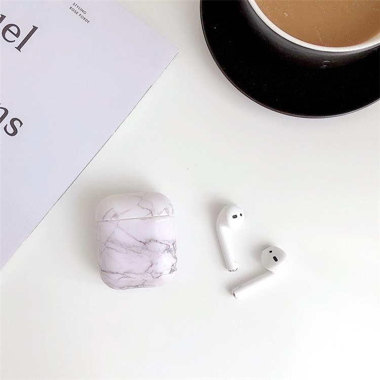 Case de Silicone de Textura de Mármore Com Anel Para Maçãs Airpods Com Caixa de Carregamento (2019)/(2016)/caso de Carregamento Sem Fio (2019) - Branco