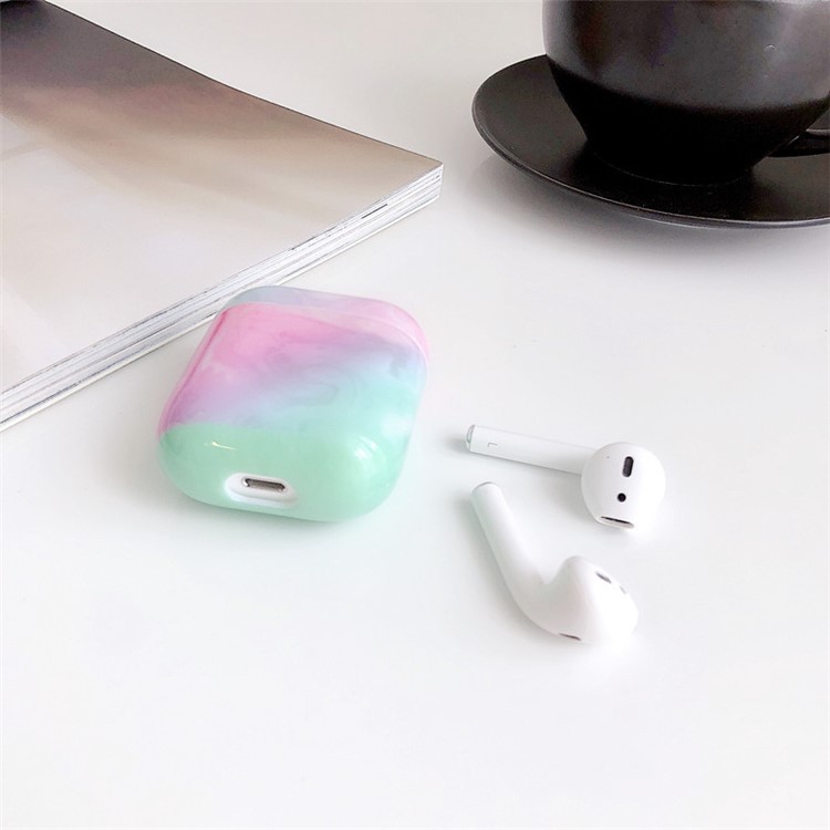 Силиконовый Корпус Мраморной Текстуры с Кольцом Для Apple AirPods с Корпусом Зарядки (2019)/(2016)/беспроводная Зарядка (2019) - Белый