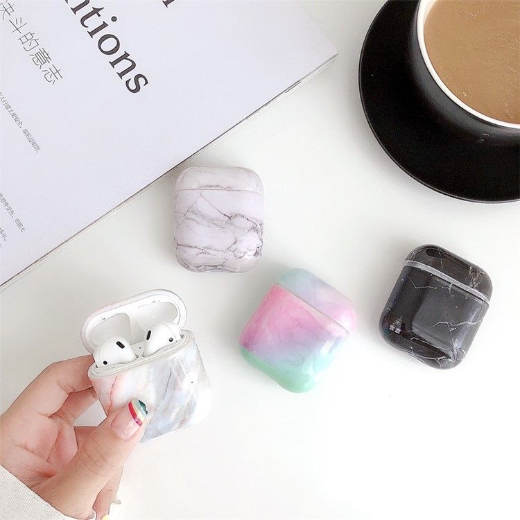 Case de Silicone de Texture en Marbre Avec Anneau Pour Apple Airpods Avec Cas de Charge (2019) / (2016) / Case Sans Fil (2019) - Blanche-4