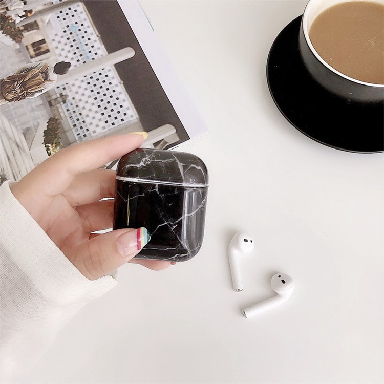 Marble Texture Silicone Case with Ring for Apple AirPods with Charging Case (2019)/(2016)/Wireless Charging Case (2019) - Black-1