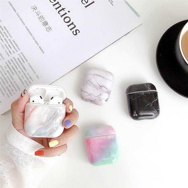 Marble Texture Silicone Case with Ring for Apple AirPods with Charging Case (2019)/(2016)/Wireless Charging Case (2019) - Black-3