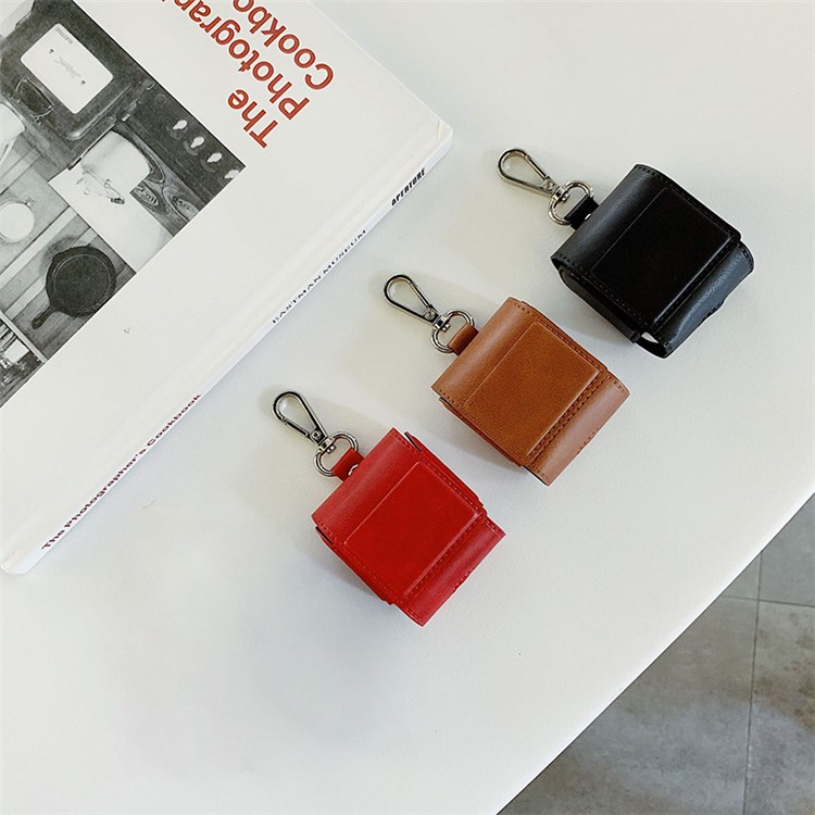 Retro PU Shell for Apple AirPods with Wireless Charging Case (2019) / AirPods with Charging Case (2019) (2016) - Red-2