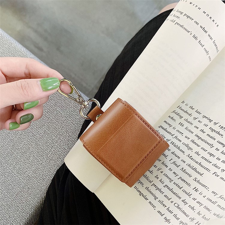 Retro PU Shell for Apple AirPods with Wireless Charging Case (2019) / AirPods with Charging Case (2019) (2016) - Brown-1