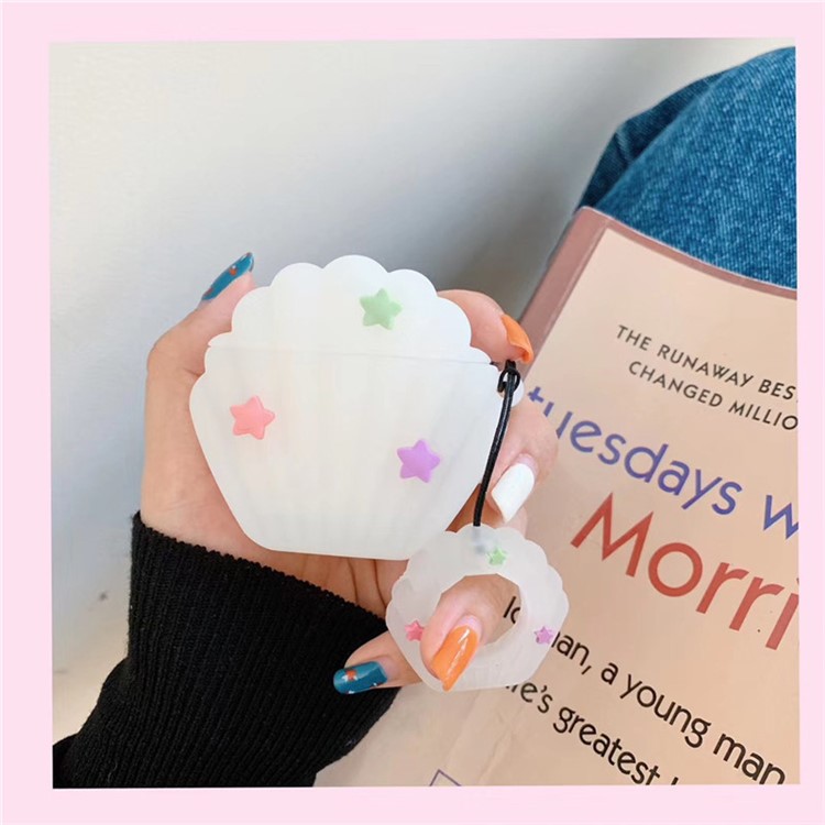 3D Seashell Earphone Silicone Case Shell for Apple AirPods with Wireless Charging Case (2019) /with Charging Case (2019)(2016) - White