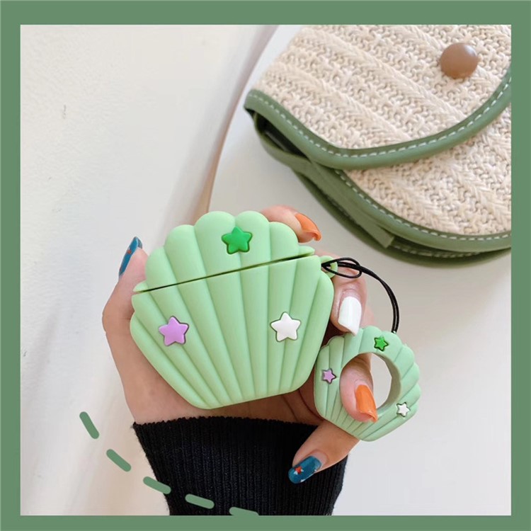 3D Seashell Earphone Silicone Case Shell for Apple AirPods with Wireless Charging Case (2019) /with Charging Case (2019)(2016) - Green
