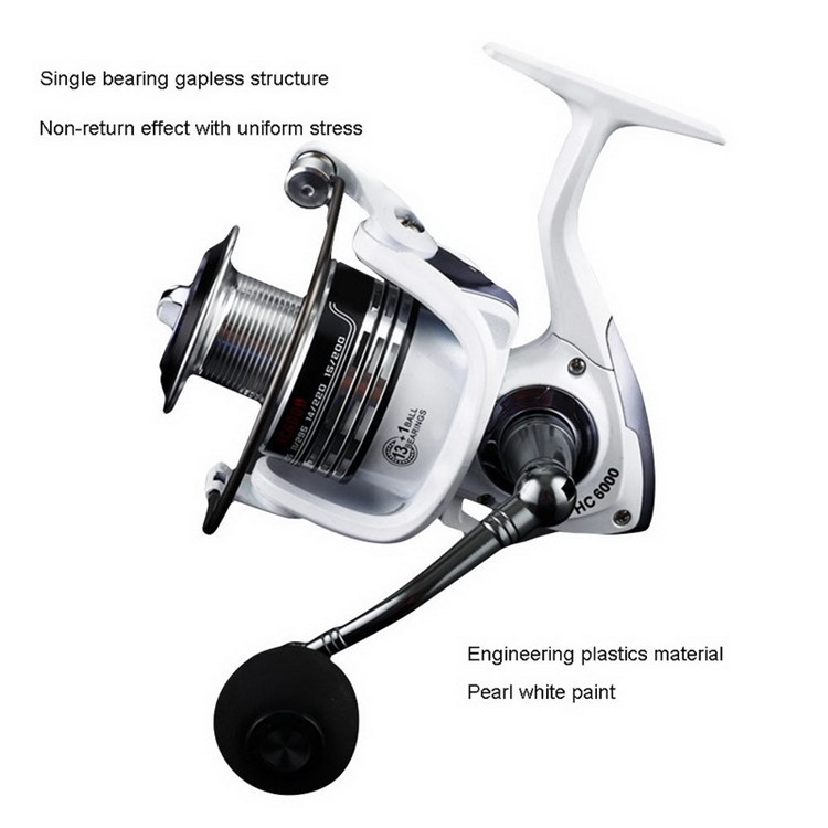 HC1000 6+1BB 5.2:1 Metal Spinning Fishing Reel with EVA Grip - White-7