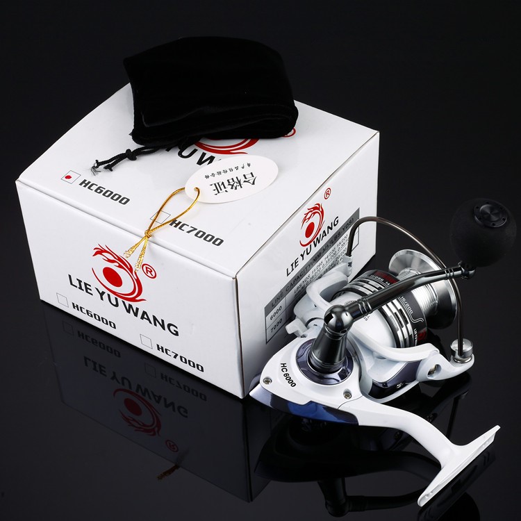 HC6000 6+1 Ball Bearings 5.2:1 Metal Spinning Fishing Reel with EVA Grip - White-10